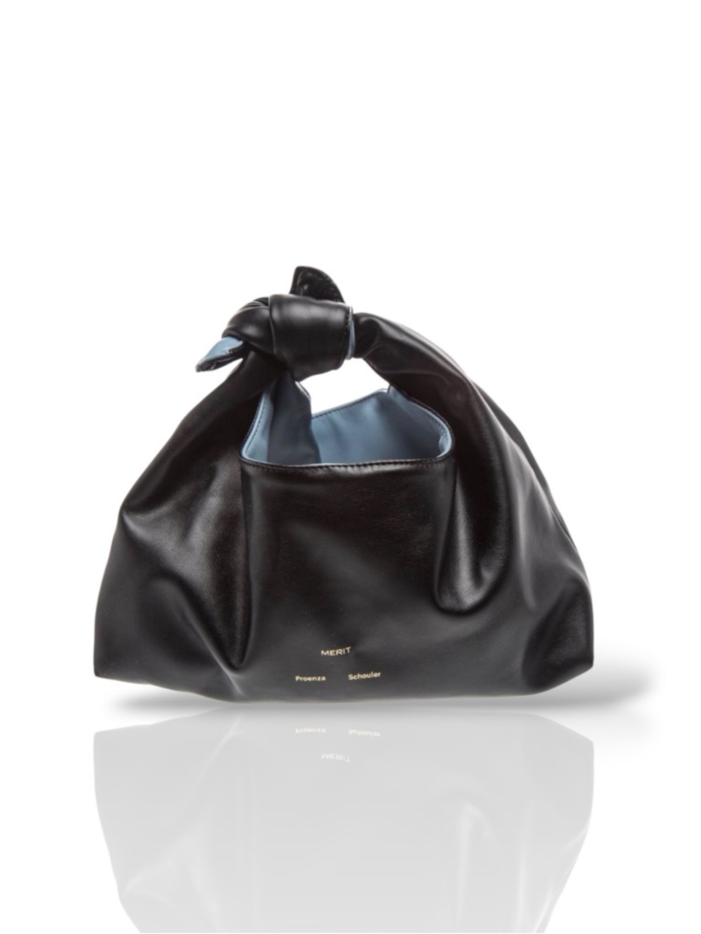 Proenza Schouler X Merit Black Leather Knot-Top w Light Blue Interior